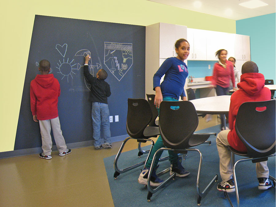 Happy kids in a classroom.