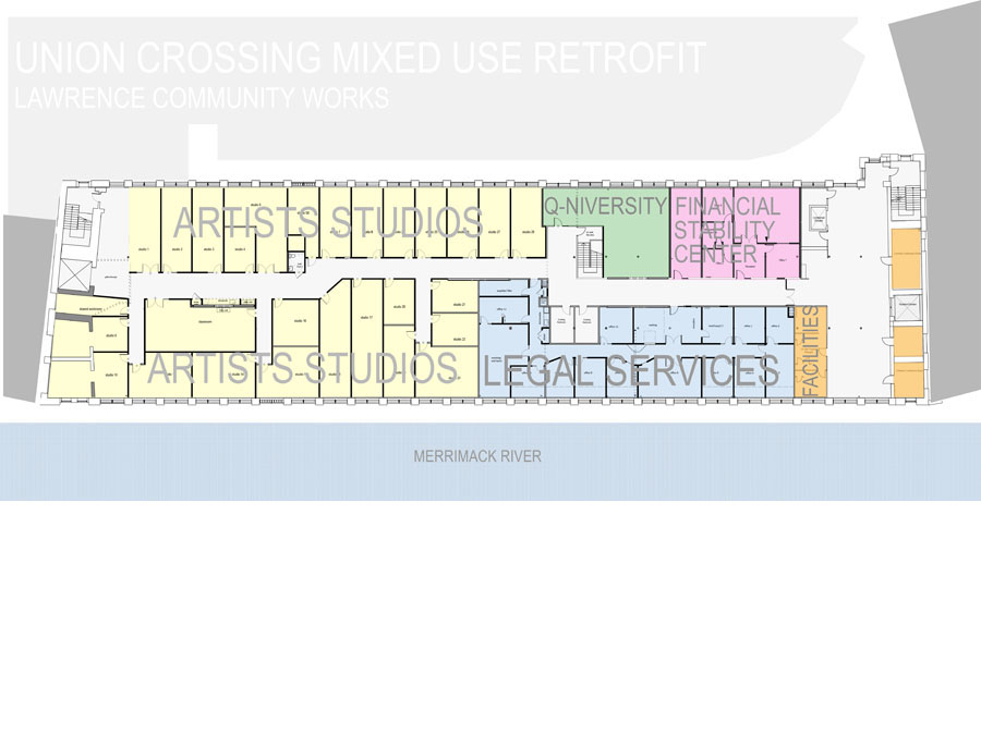 Floor plan showing program layout in the LCW Union Crossing.