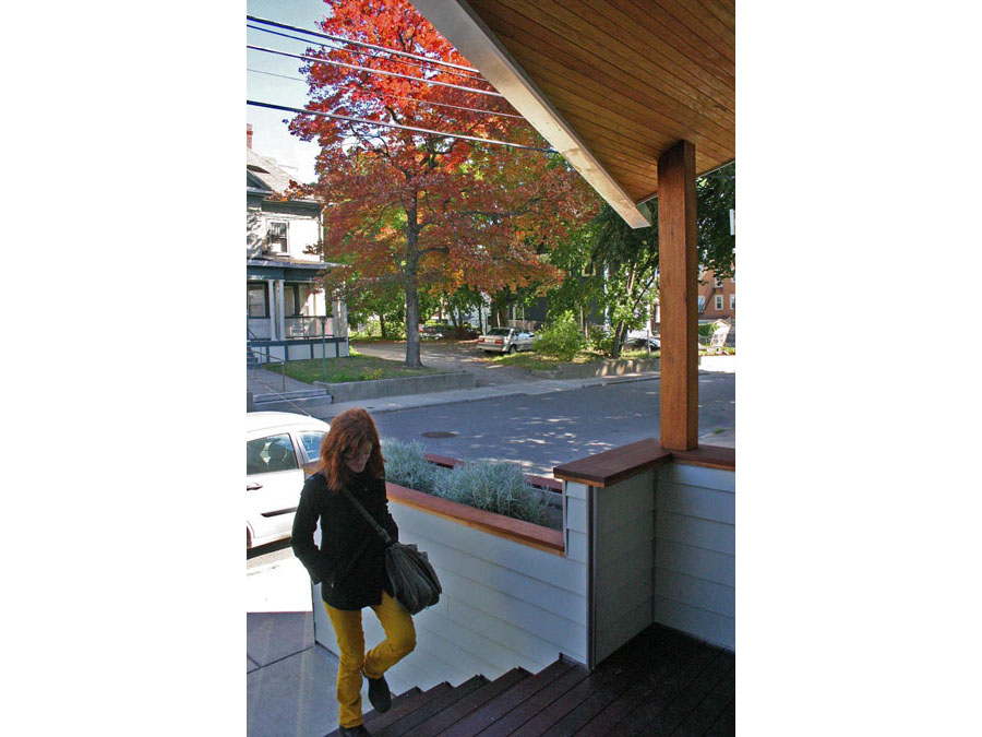 Home design creates a welcoming front porch.