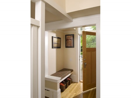 The welcoming entryway of the Jamaica Plain house.