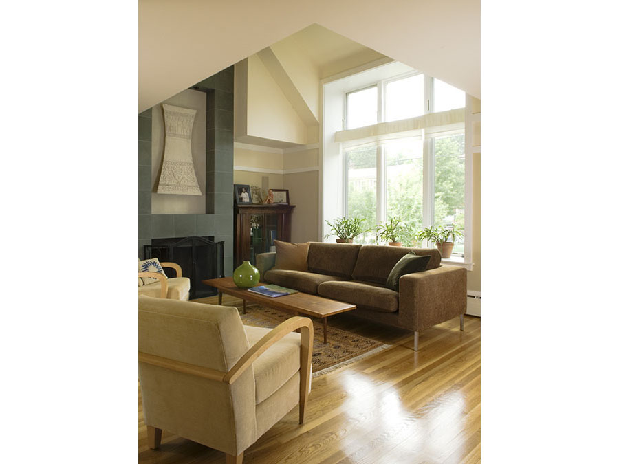 The sunny living room of the Jamaica Plain house.