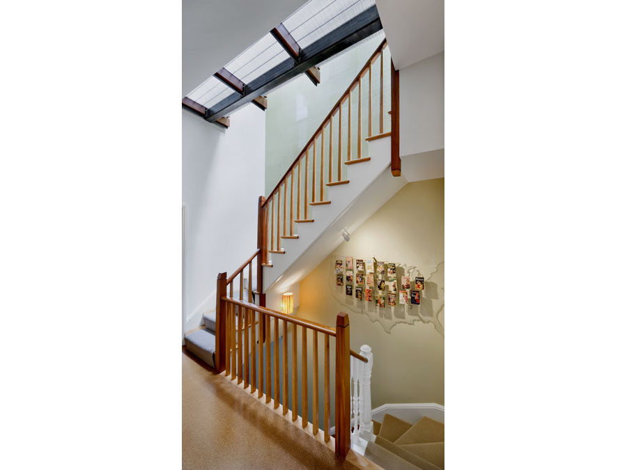 home design places a skylight above the stairs in the Back Bay townhouse.