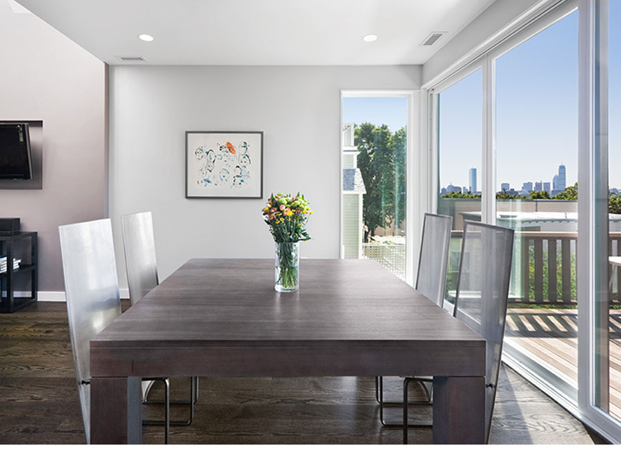 Home design creates dining room views in the Somerville house.