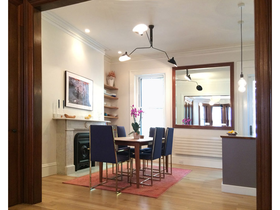 Contemporary dining room in the South End Row house.