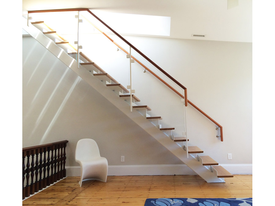 Sunny stairs in the Back Bay rowhouse.