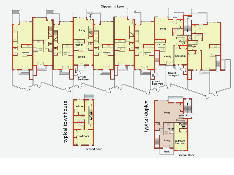 Community design process generated floor plans for the Clippership family housing.