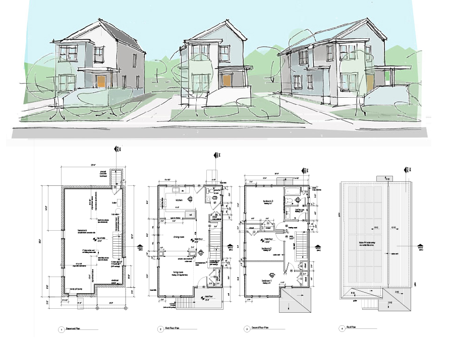 Affordable Housing design plans and sketch renderings for Union Crossing.