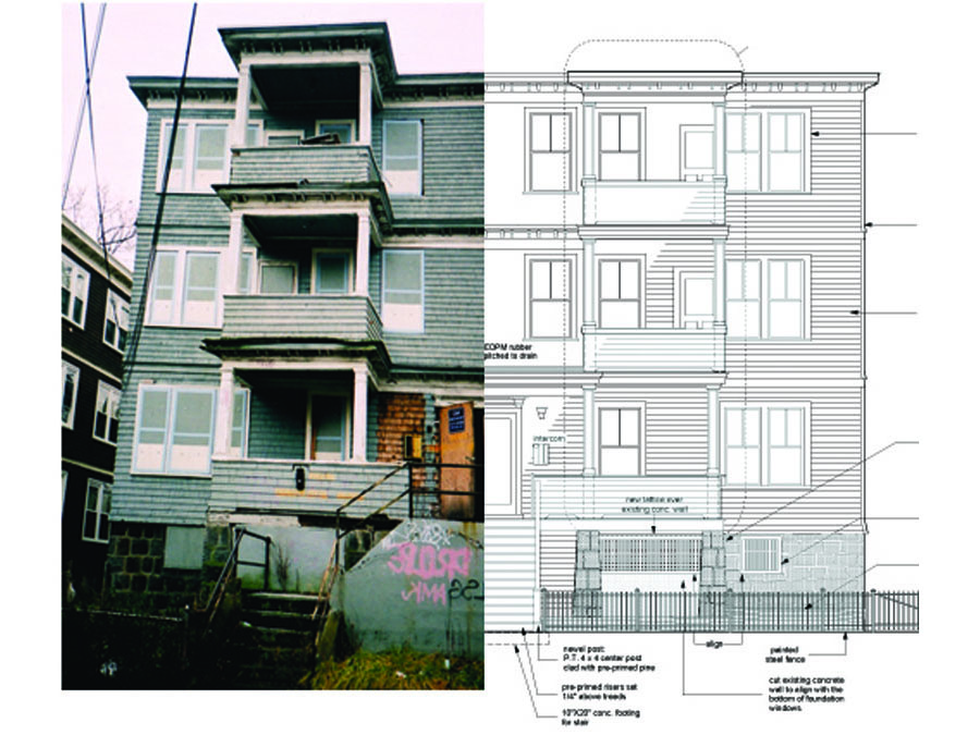 The house as it existed before renovation, and our elevation.