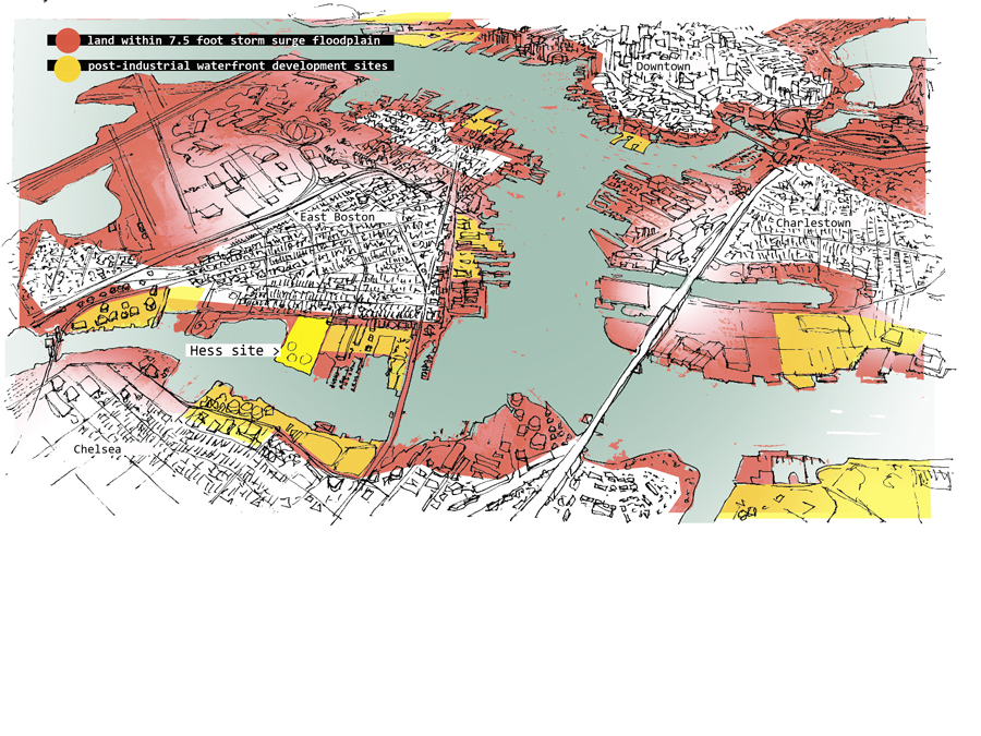 Storm surge threatened areas and post industrial waterfront.