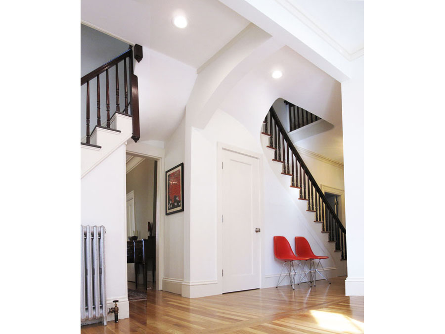 Multiple stairs at work in this home renovation.