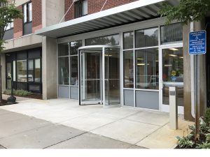 Covered entrance at Boston Affordable Housing Project